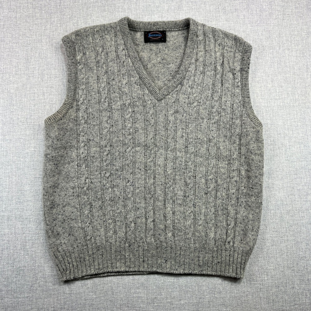 Vintage 80s 90s Jantzen Wool‎ Cable Knit Sweater Vest Men XL Academia Retro USA